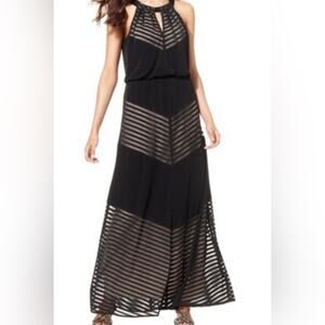 Apt 9 Striped Black Solid and Sheer Dress with Nude Built in Slip - Small